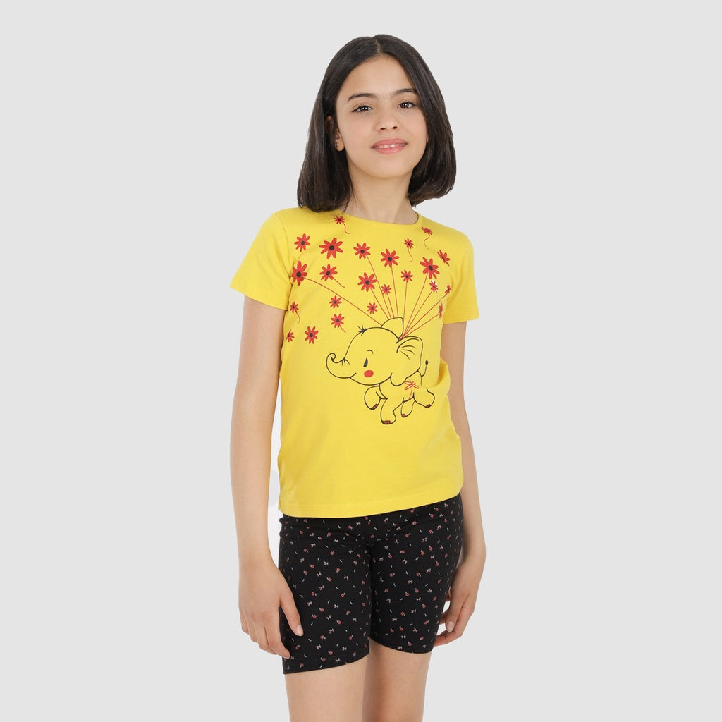 Jaune & Noir Imprimé Fleur