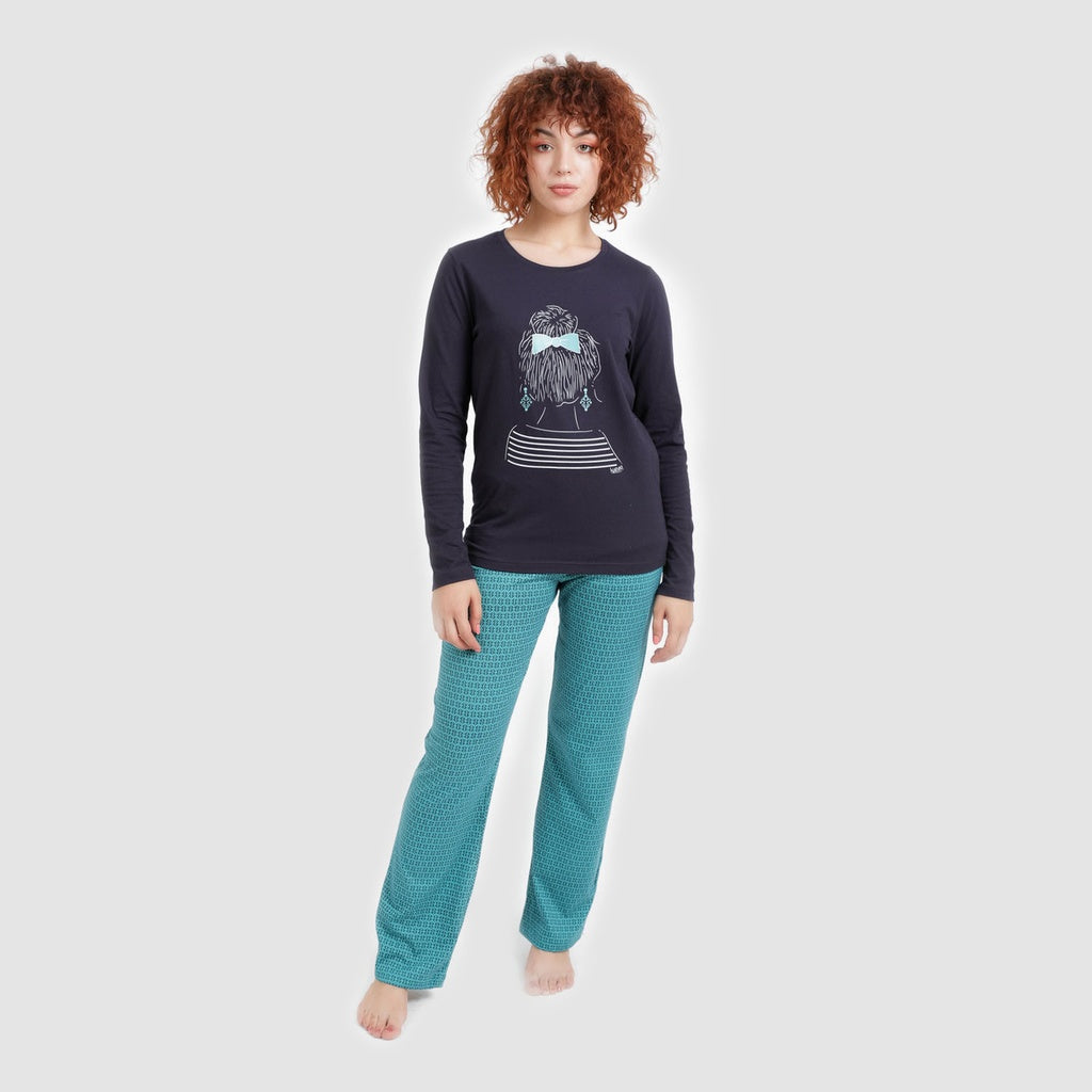Bleu Marine & Turquoise Imprimé Palm