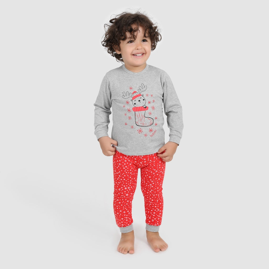 Gris Chiné & Rouge Imprimé Étoile