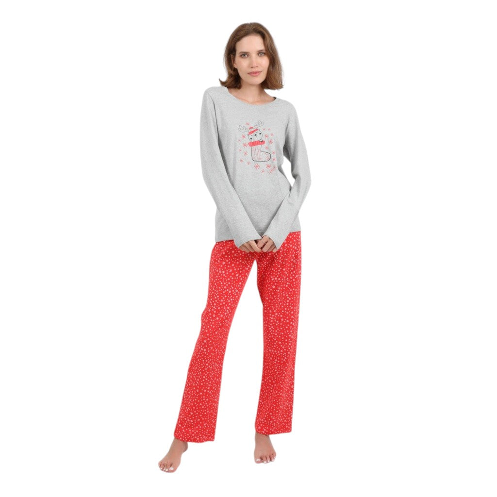 Gris Chiné & Rouge Imprimé Noel