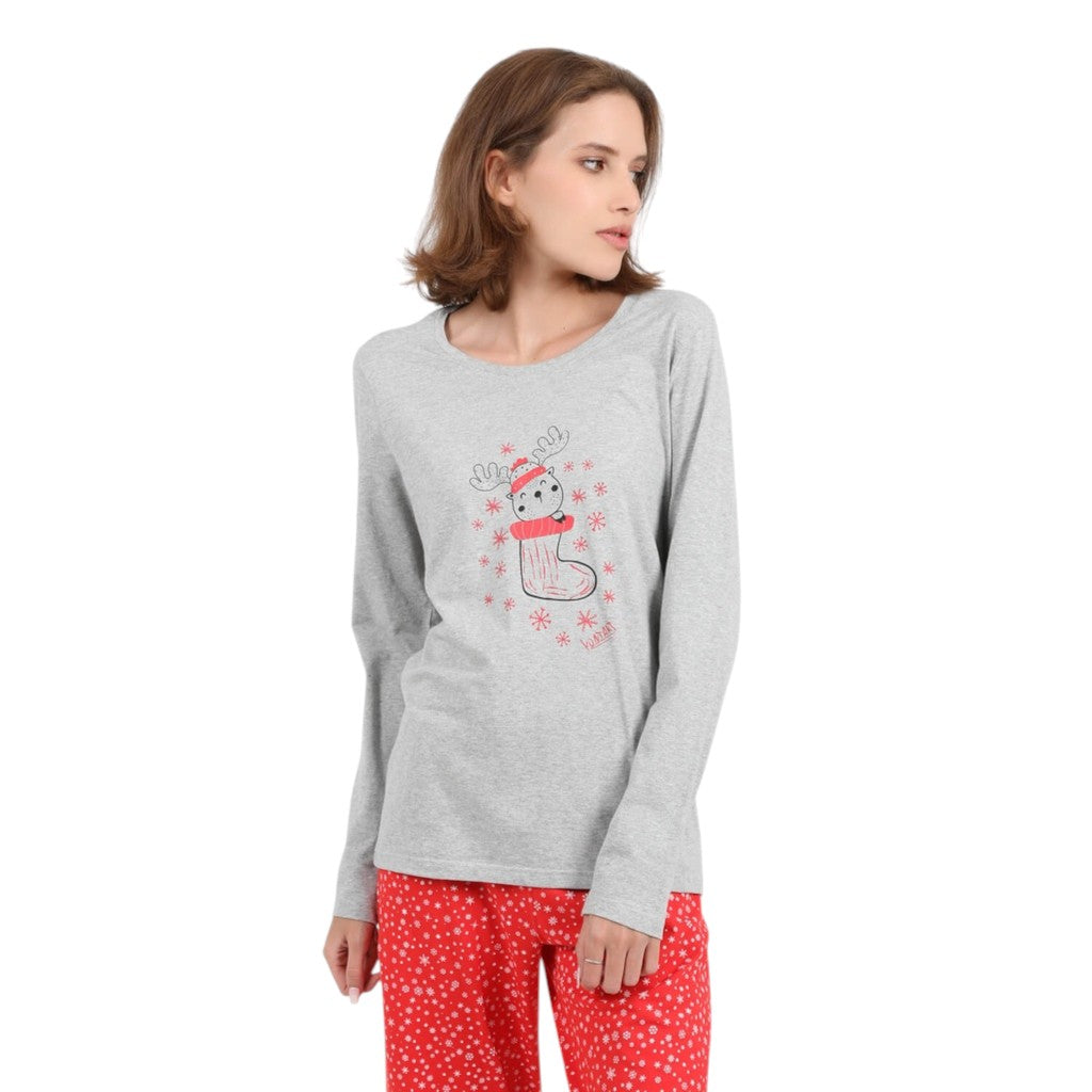 Gris Chiné & Rouge Imprimé Noel