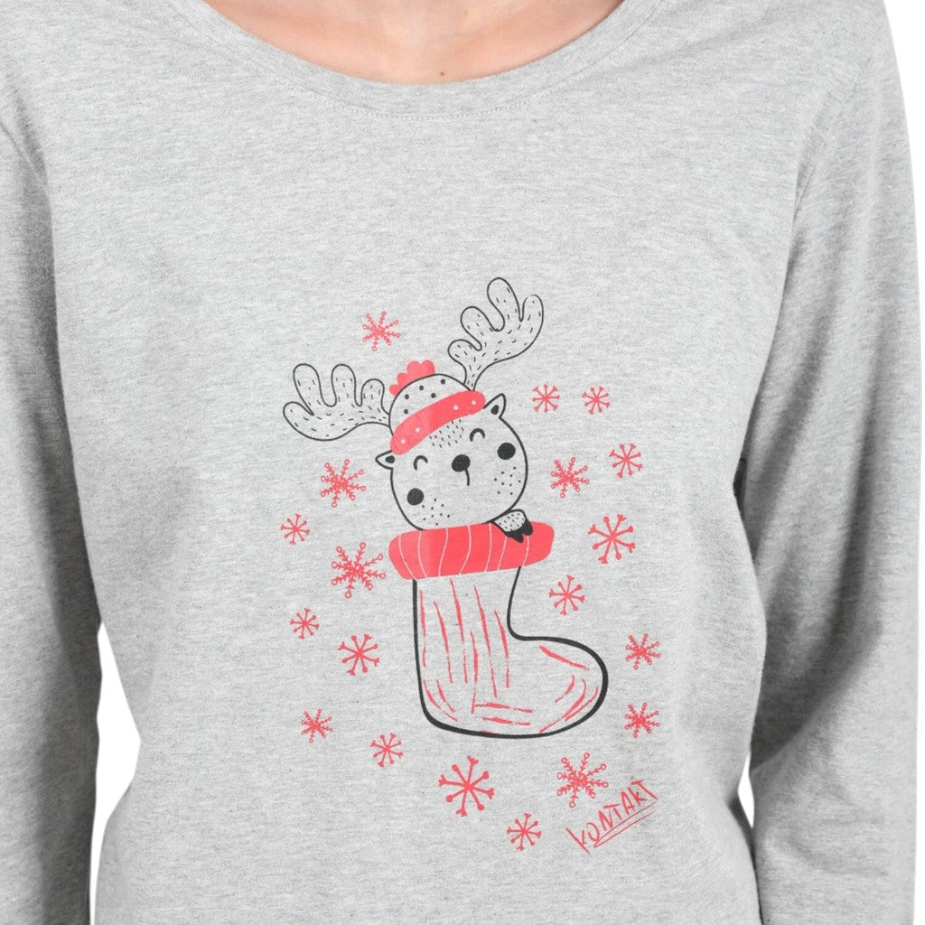 Gris Chiné & Rouge Imprimé Noel