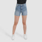 Jeans Bleu Moyen Avec Surteinture Beige