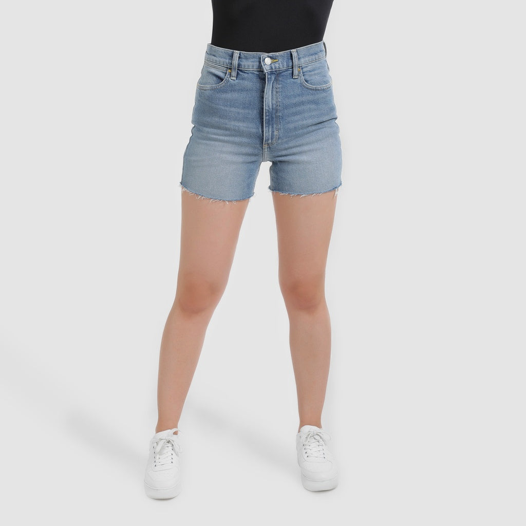Jeans Bleu Moyen Avec Surteinture Beige