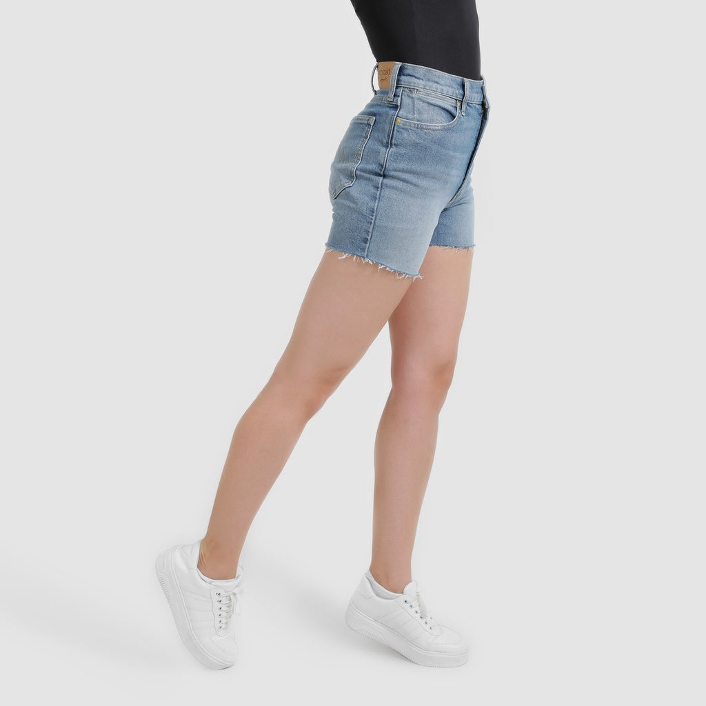 Jeans Bleu Moyen Avec Surteinture Beige