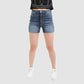 Jeans Bleu Moyen Avec Surteinture Beige