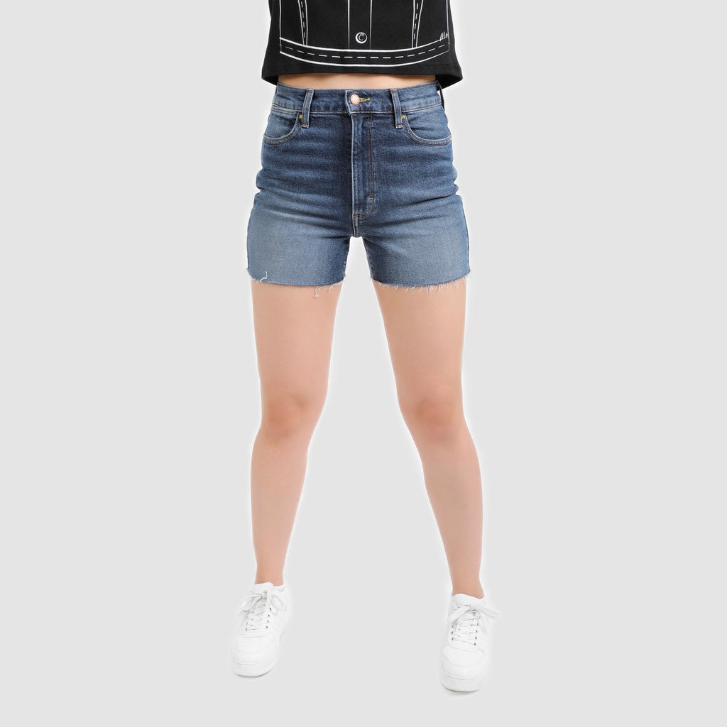 Jeans Bleu Moyen Avec Surteinture Beige
