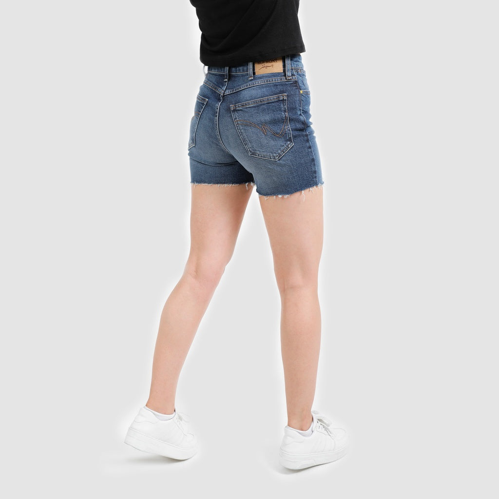 Jeans Bleu Moyen Avec Surteinture Beige