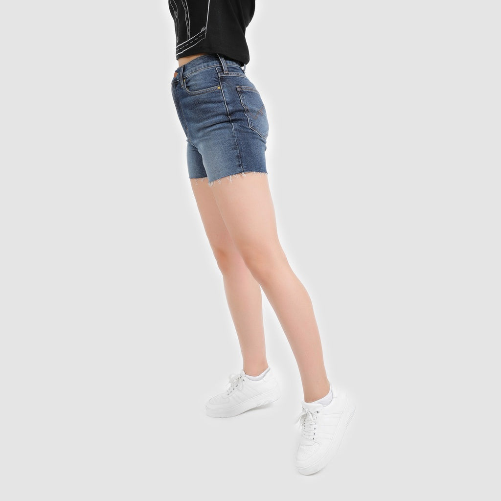 Jeans Bleu Moyen Avec Surteinture Beige