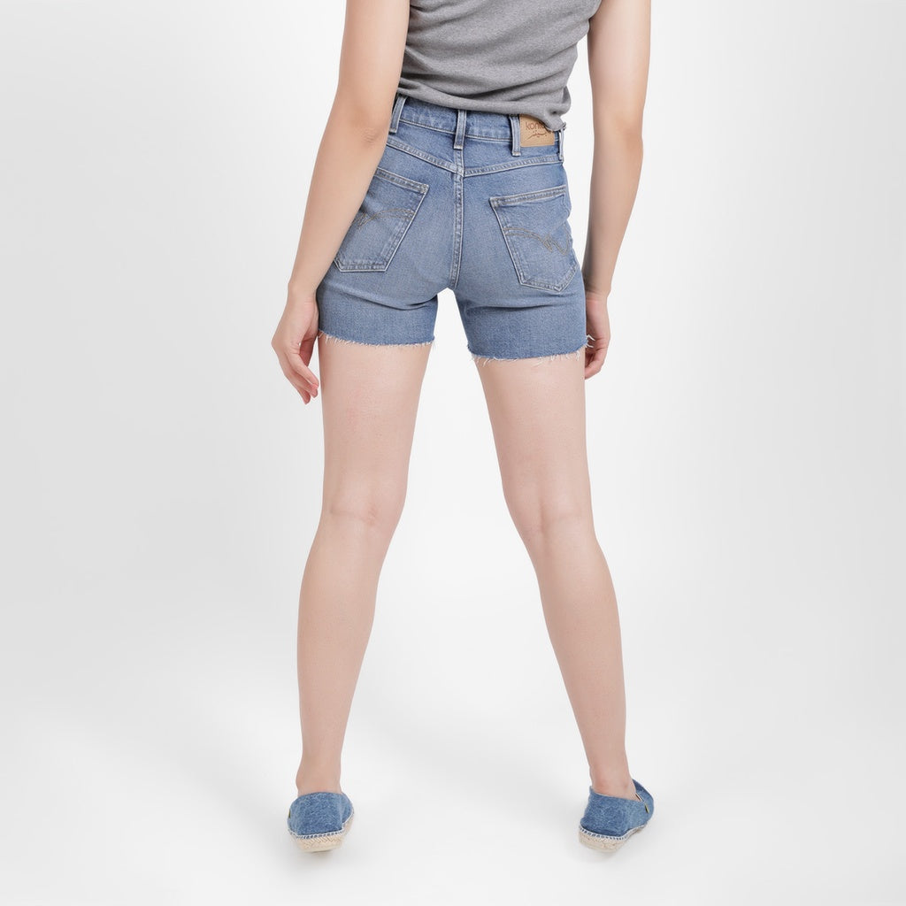 Jeans Bleu Moyen Avec Surteinture Beige