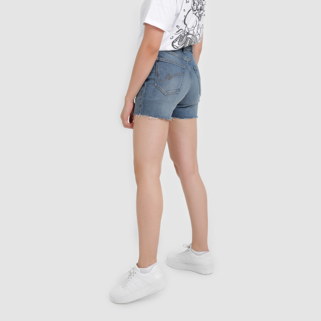 Jeans Bleu Moyen Avec Surteinture Beige