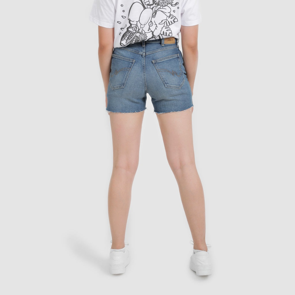 Jeans Bleu Moyen Avec Surteinture Beige