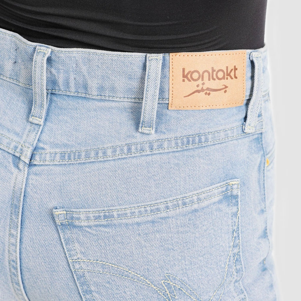 Jeans Clair Avec Surteinture Rose