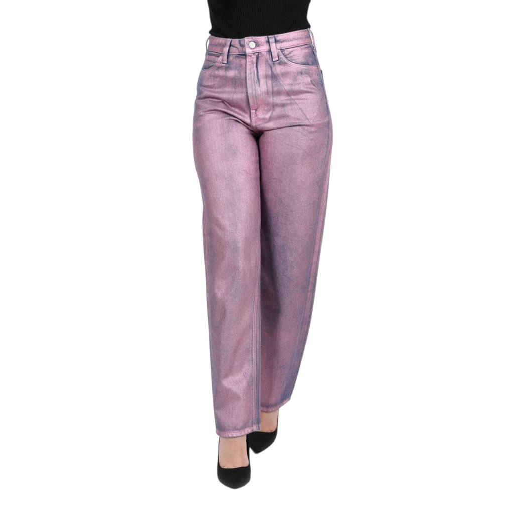 Jeans Bleu Moyen Effet Metallique Rose