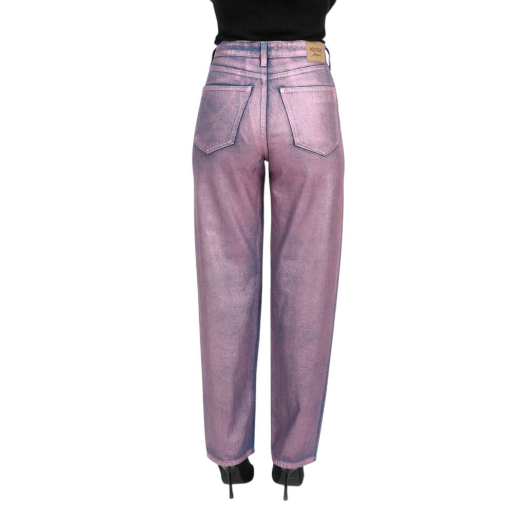 Jeans Bleu Moyen Effet Metallique Rose