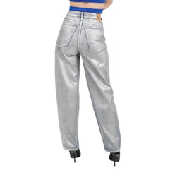 Jeans Bleu Moyen Effet Metallique Argent