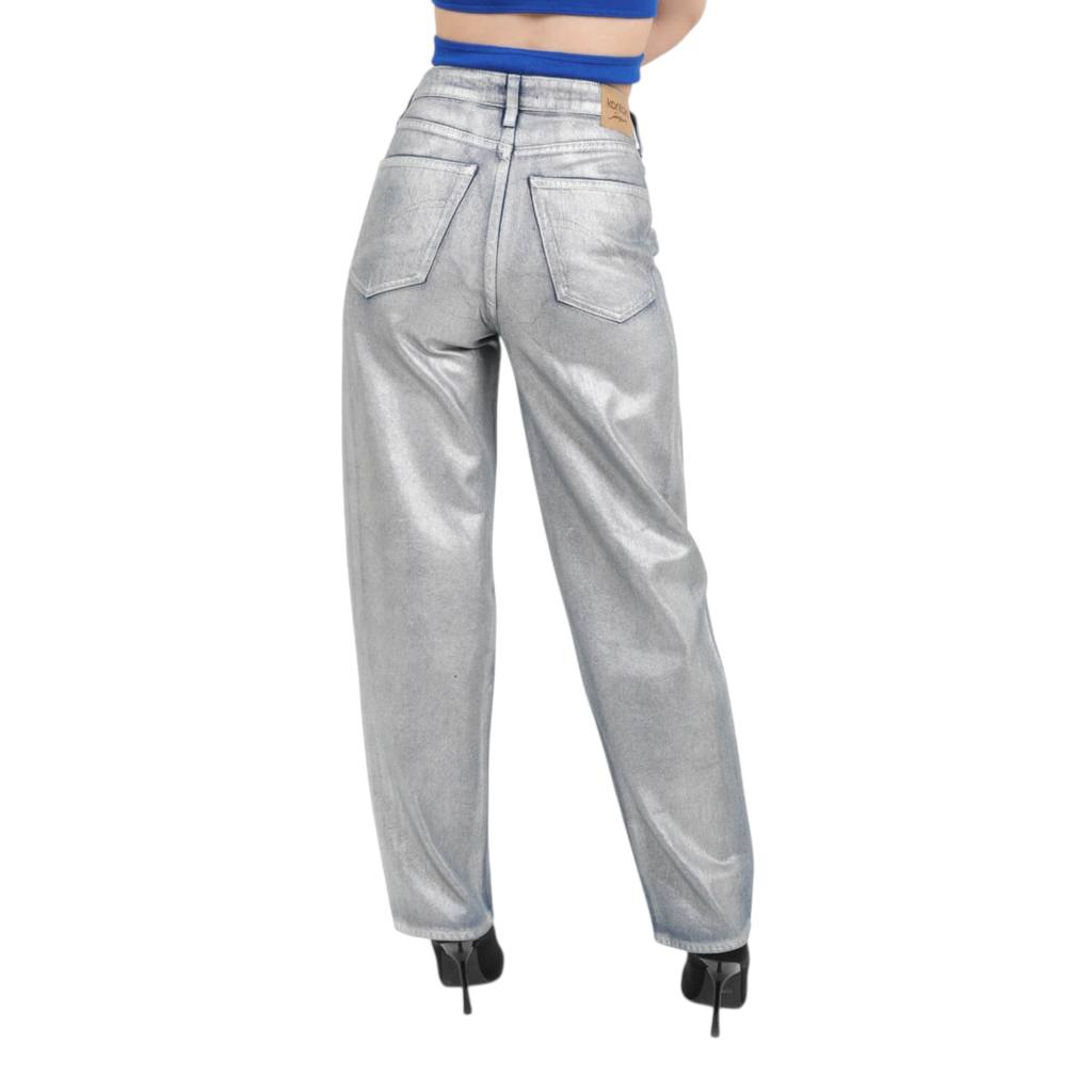 Jeans Bleu Moyen Effet Metallique Argent