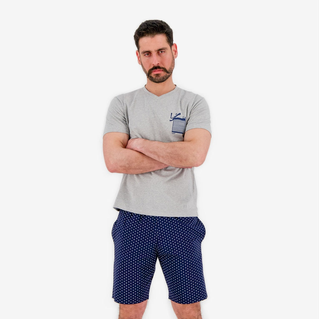 Gris Chiné & Bleu Marine Imprimé Forme