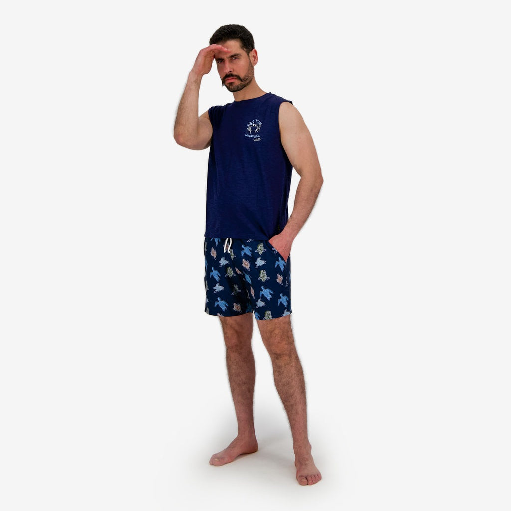 Bleu Marine Imprimé All Over Tortue de Mer
