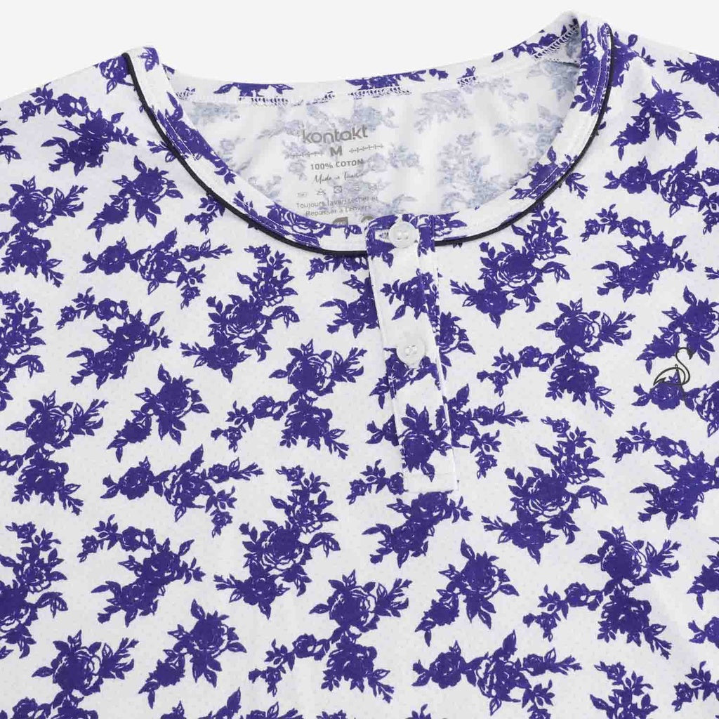 Bleu Marine & Imprimé Rose Bleu