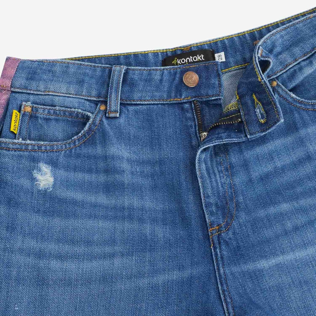 Jeans Bleu Moyen Effet Métallique Rosé & Jeans Bleu Foncé
