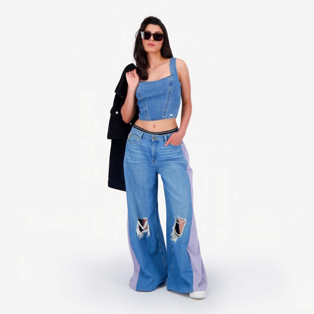 Jeans Bleu Moyen & Lavander Sergé de Coton