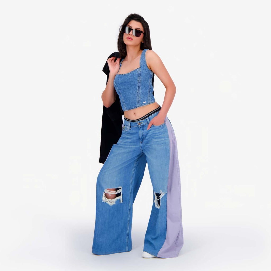 Jeans Bleu Moyen & Lavander Sergé de Coton