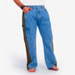 Jeans Bleu Clair Denim & Vert Khaki Sergé de Coton