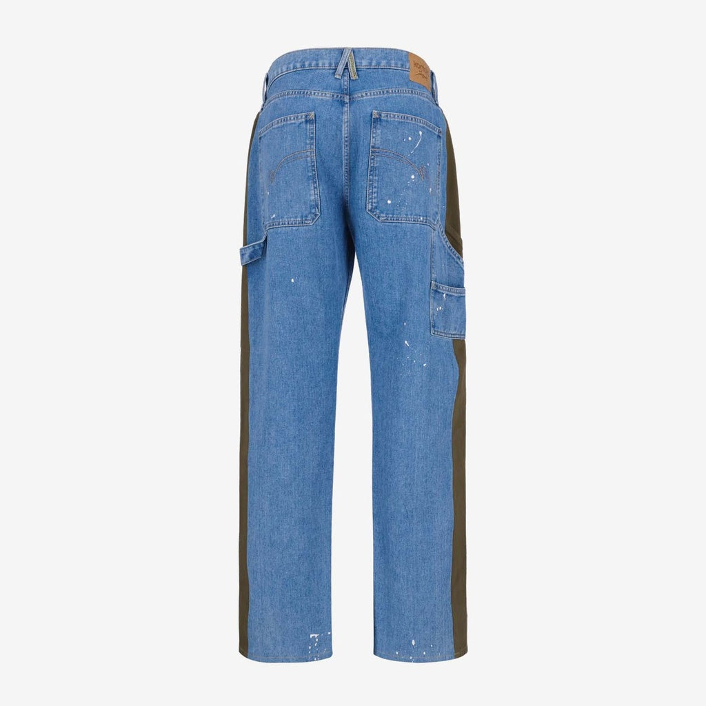 Jeans Bleu Clair Denim & Vert Khaki Sergé de Coton