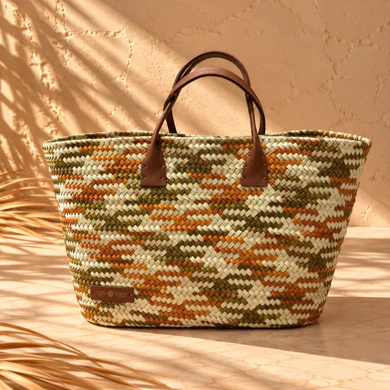 Sac Mosaïque en feuille de palmier Vert & Orange