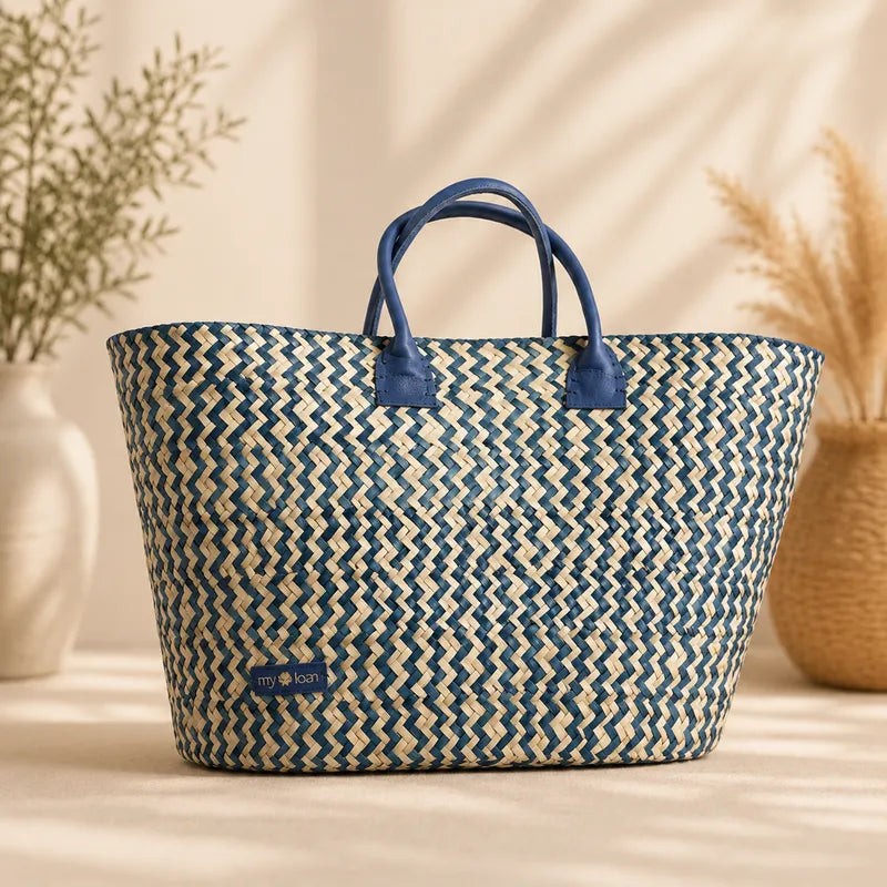 Sac Mosaïque en feuille de palmier Bleu