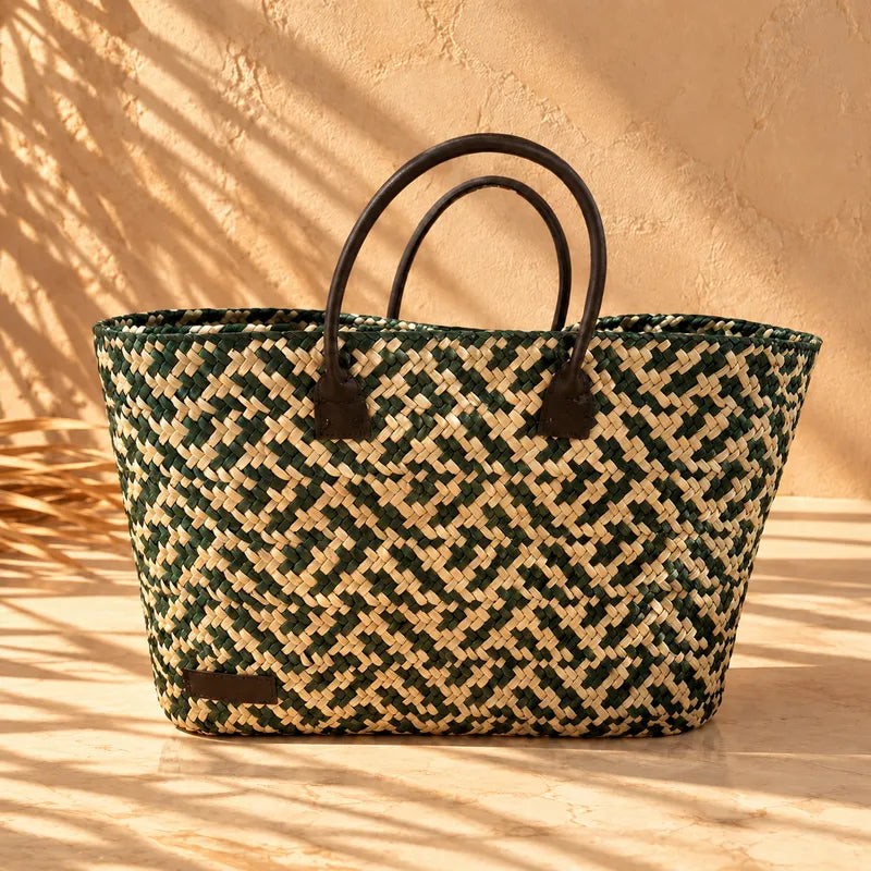 Sac Mosaïque en feuille de palmier Bleu Nuit