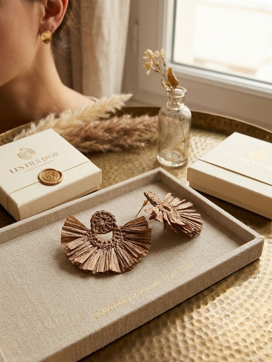 Boucle d'oreille en raphia "BOHO SAUVAGE"