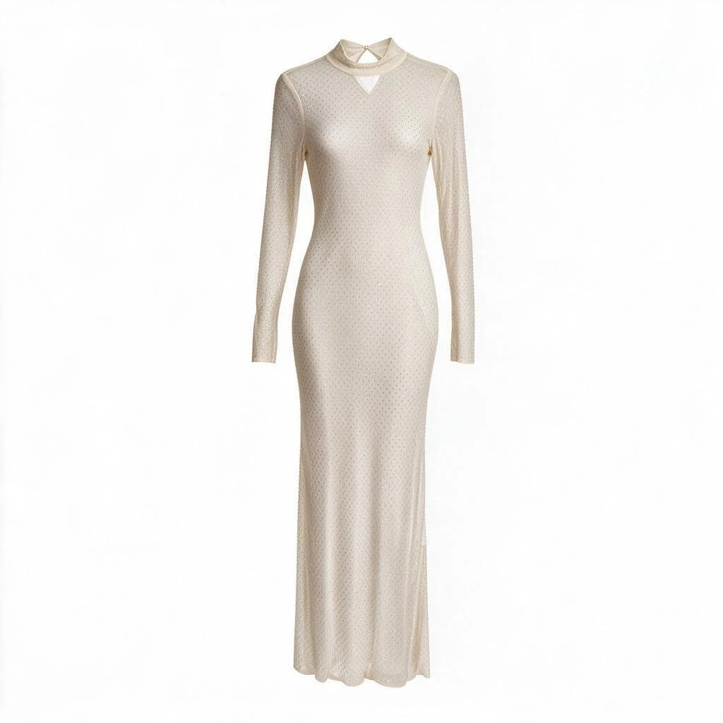 Robe manches longues transparente avec strass - H&M