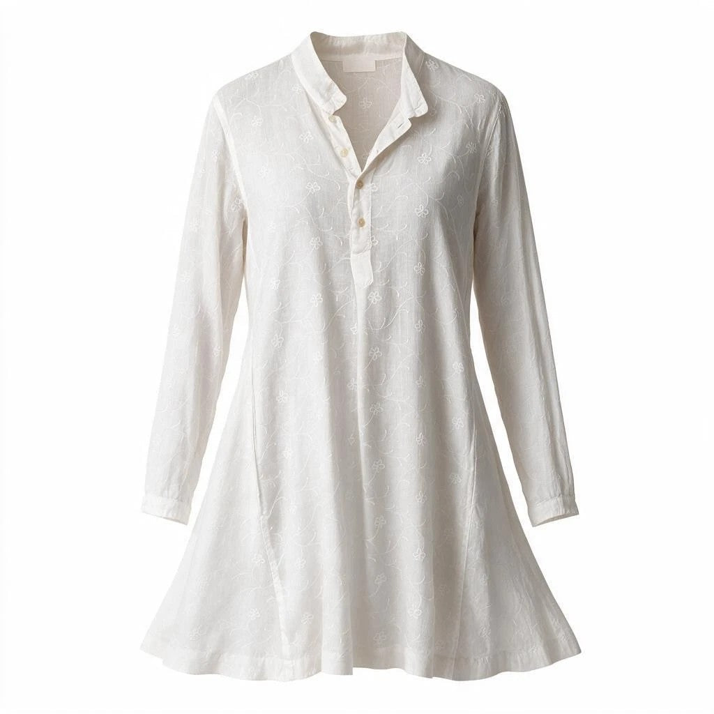 Robe chemise col officier en lin brodé - CP Shades