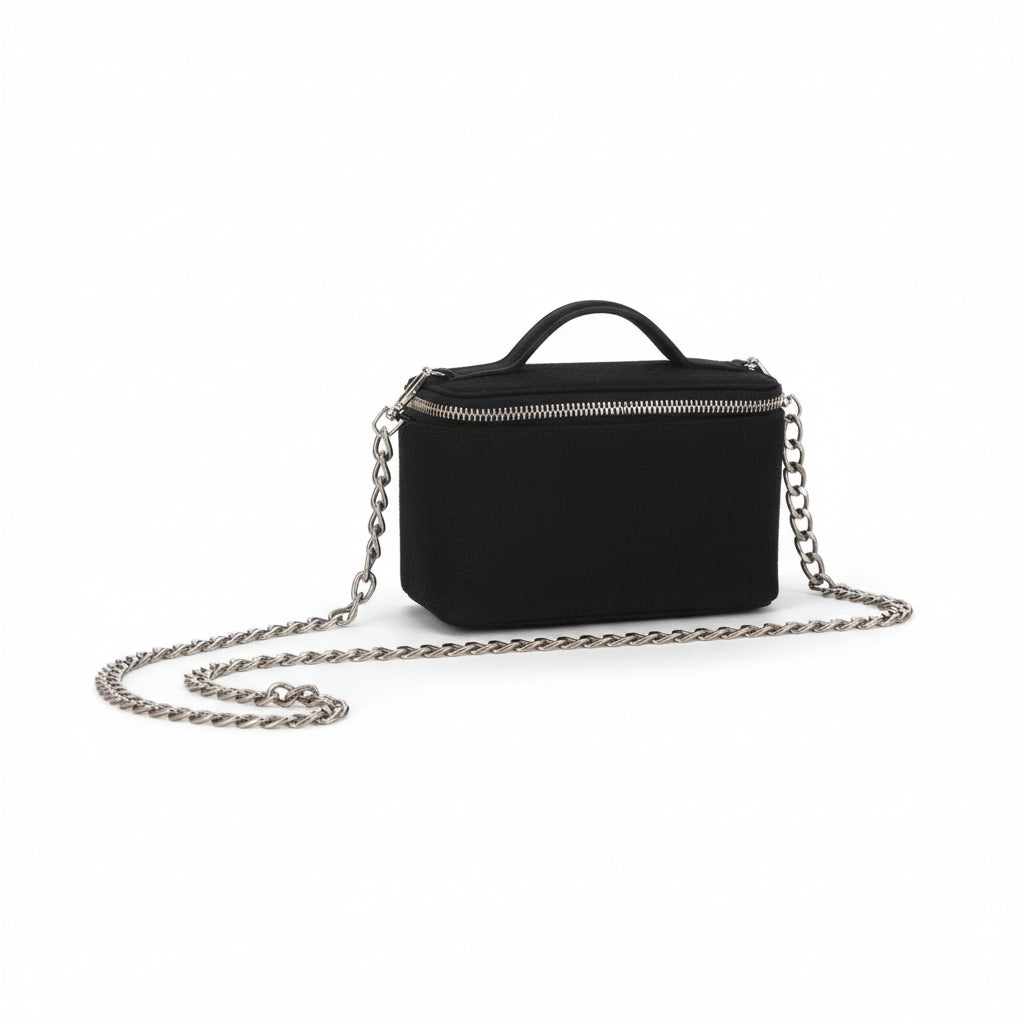 Sac mini vanity femme en jeans et cuir