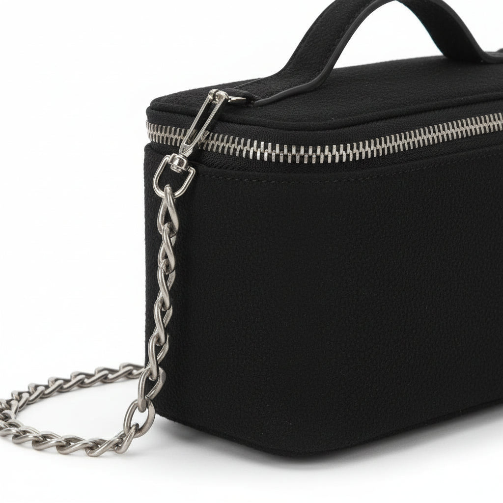 Sac mini vanity femme en jeans et cuir