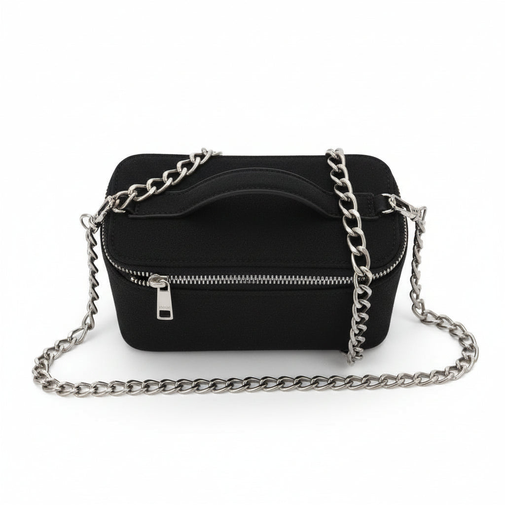 Sac mini vanity femme en jeans et cuir