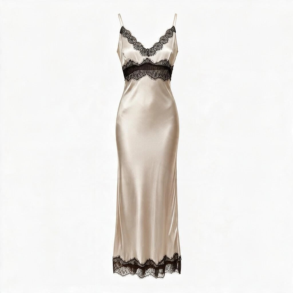 Robe nuisette en viscose avec dentelle - Reserved