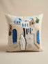 Coussin tableau punch needle porte bleue et bougainvillier, Zakhrafa