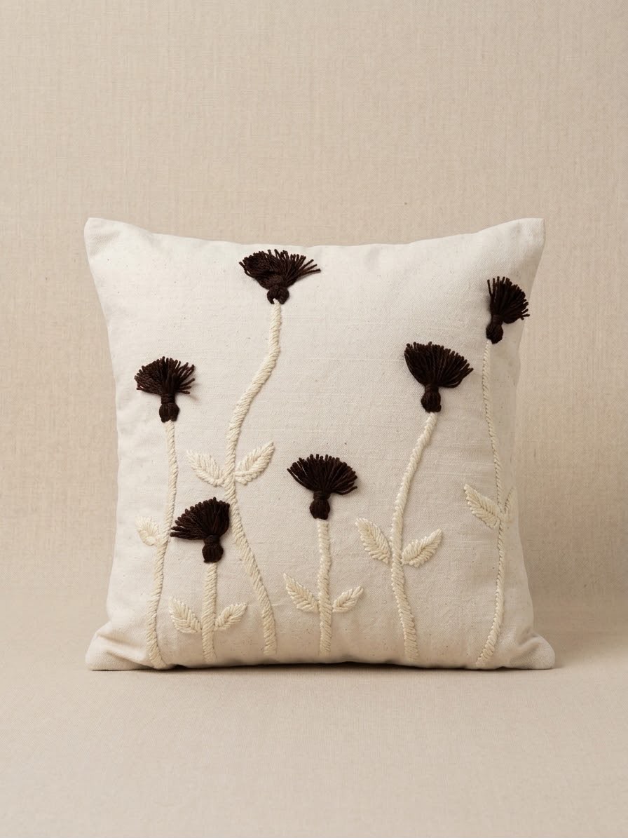Coussin punch needle fleurs champêtres, Zakhrafa