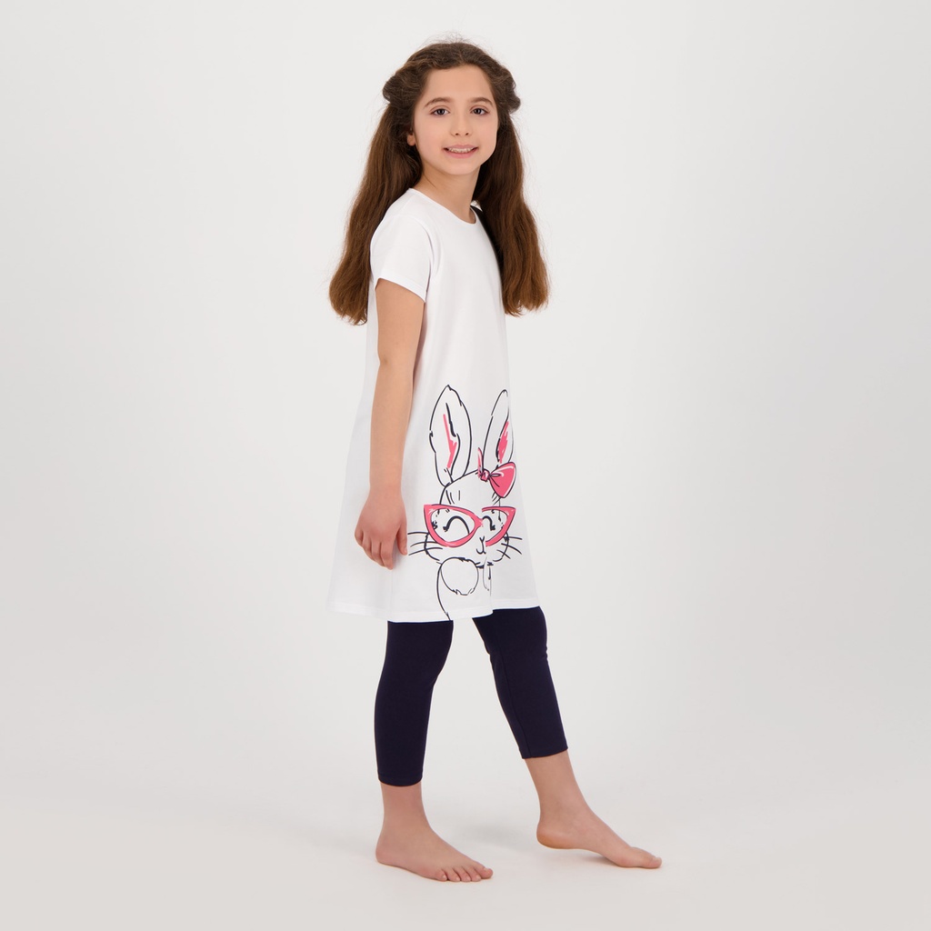 ROBE DE PYJAMA FILLE ET CAPRI  LAPIN