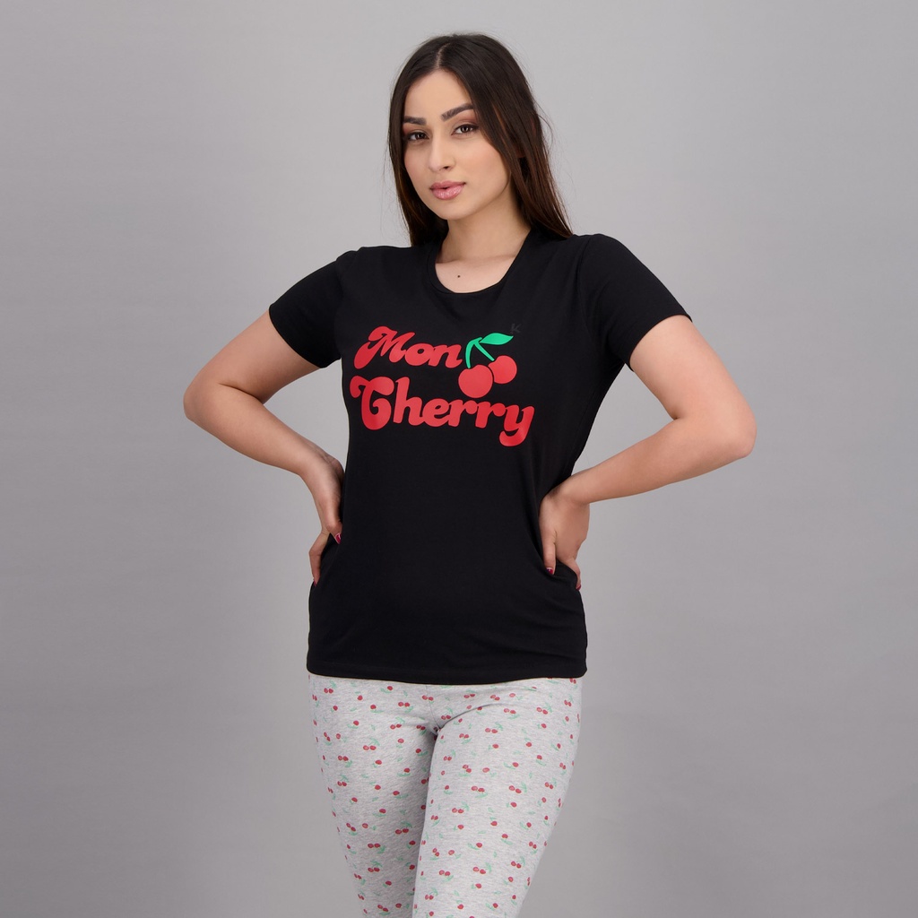Ensemble femme t-shirt manches courtes et capri MON CHERRY