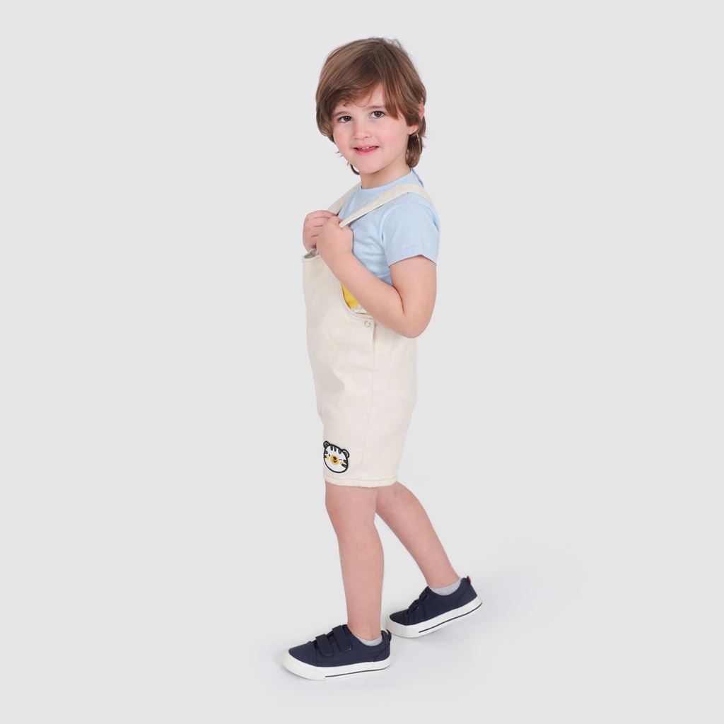 Salopette short bebe en serge de coton avec patch TIGRE