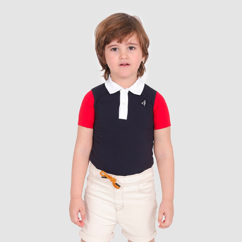 Polo bébé body manches courtes et contrastées avec patch