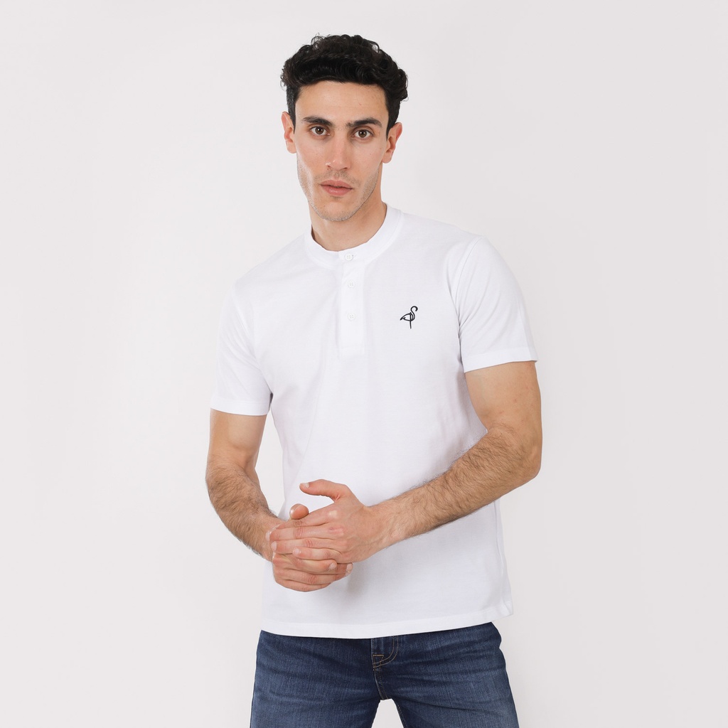 T-shirt homme manches courtes en piqué avec patte boutonnage avec broderie