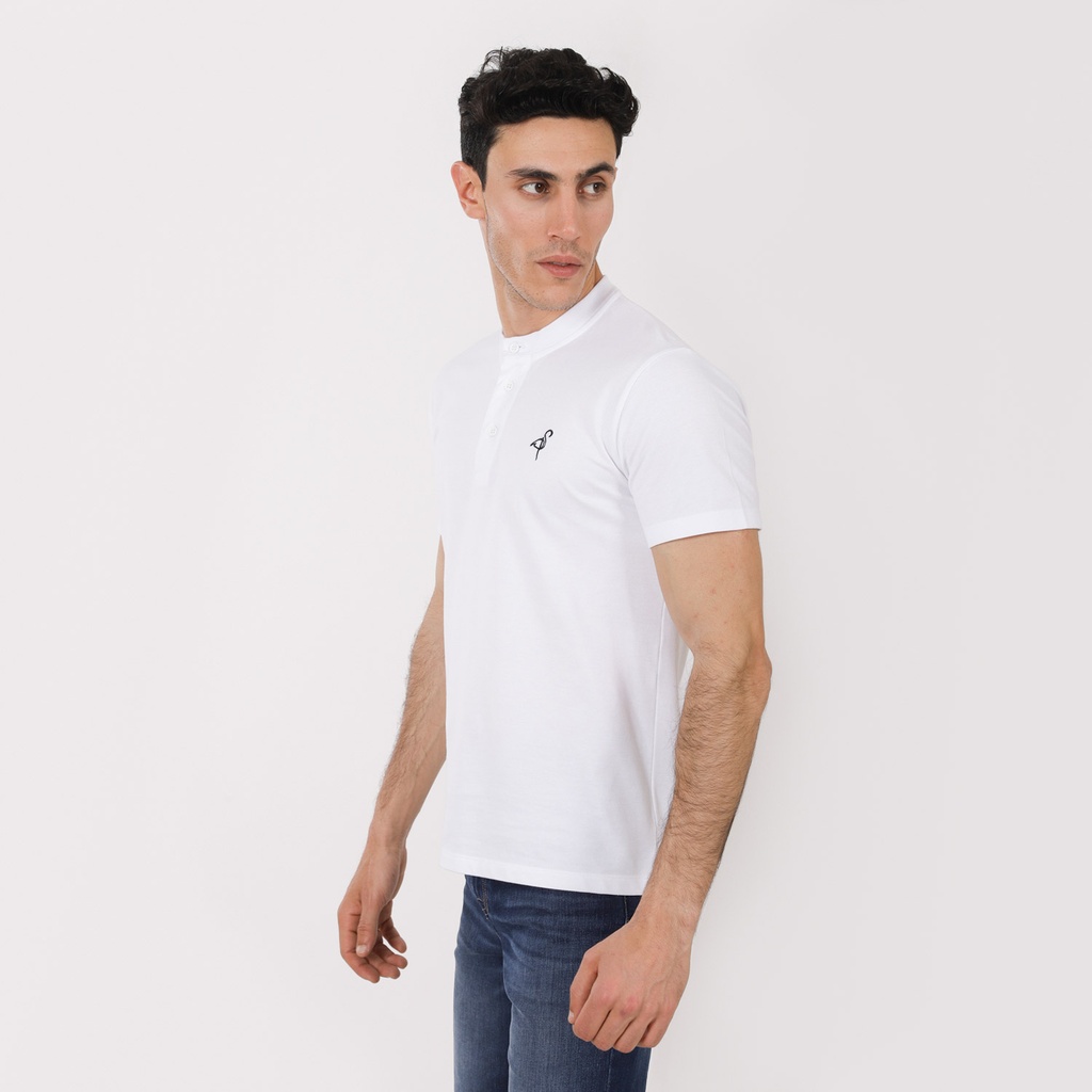 T-shirt homme manches courtes en piqué avec patte boutonnage avec broderie