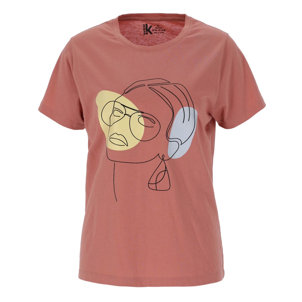 T-shirt femme manches courtes avec illustration femme au soleil