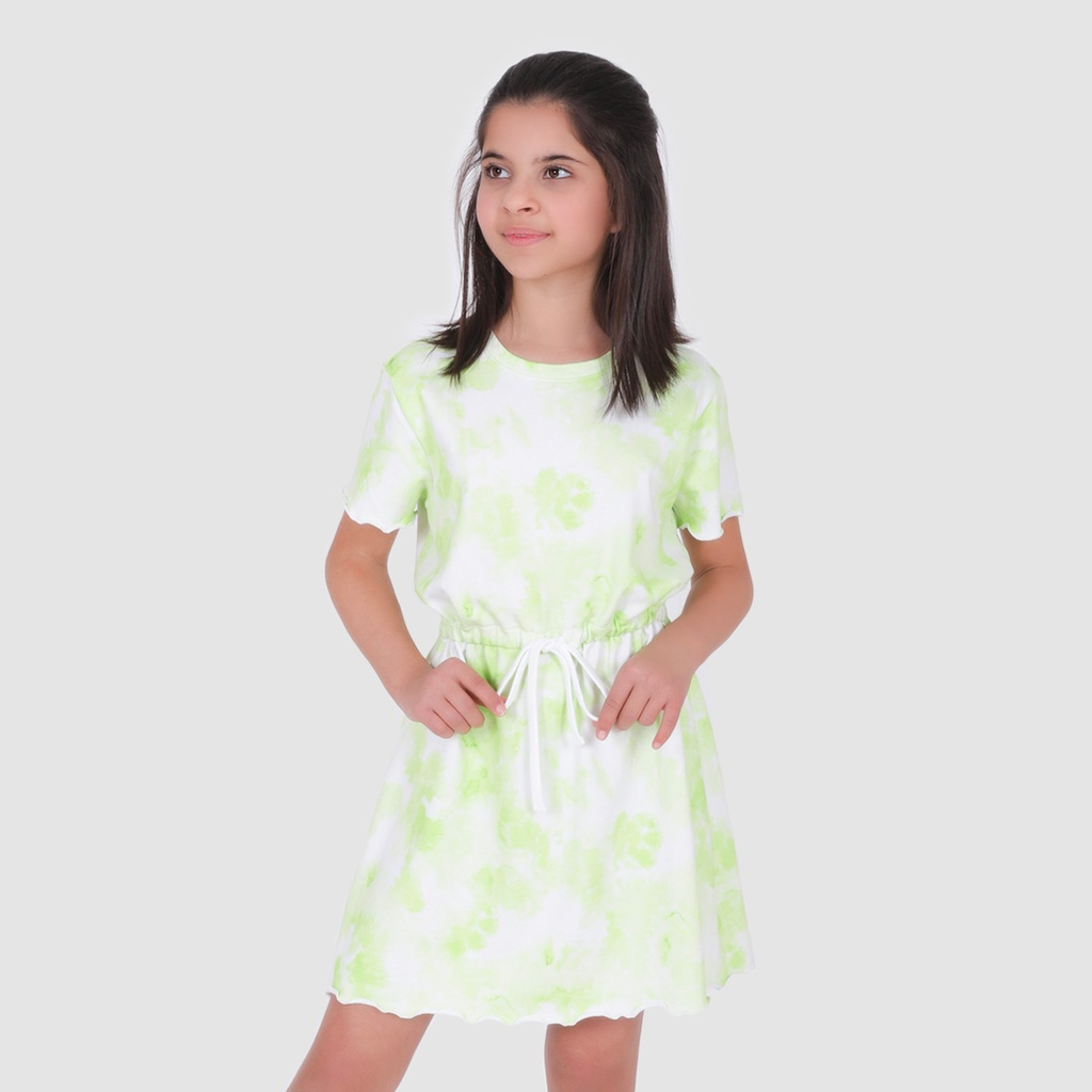 Robe fille manches courtes en molleton avec cordon de serrage