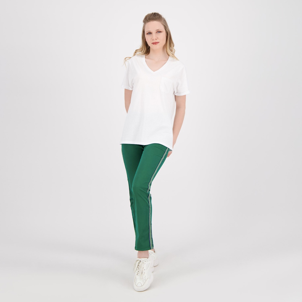 Pantalon slim femme taille haute avec bande cote